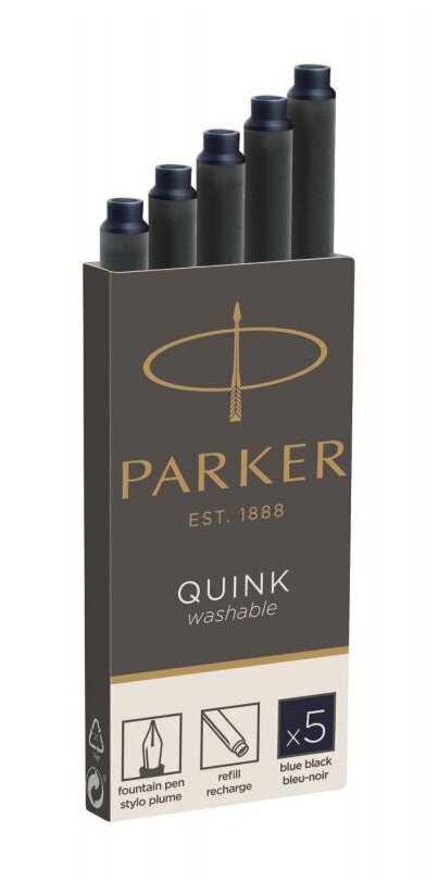 Картридж Parker Quink Z11 (CW1950385) черный/синие чернила для ручек перьевых (5шт)