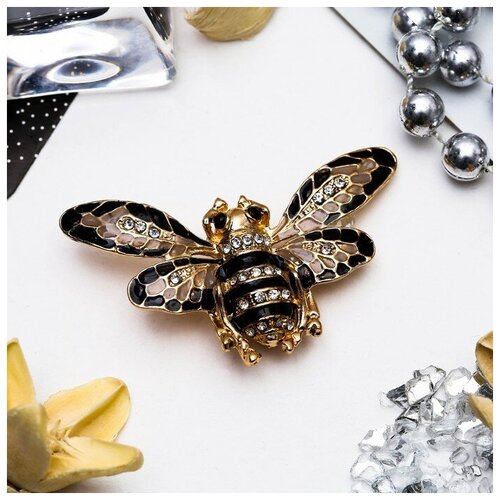 фото Queen fair брошь "пчела" с ажурными крыльями, цвет черно- белый в золоте