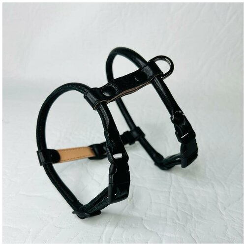 Шлейка круглая для шпица из кожи размер XS черный