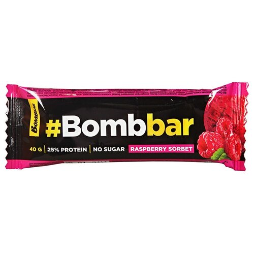 фото Bombbar батончик bombbar 40 г, 1 шт, вкус: малиновый сорбет фитнес фуд ооо