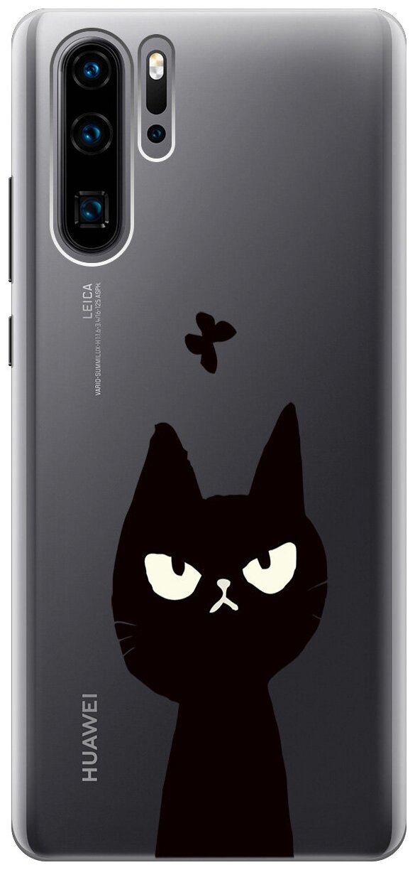 Силиконовый чехол на Huawei P30 Pro, Хуавей П30 Про с 3D принтом "Disgruntled Cat" прозрачный