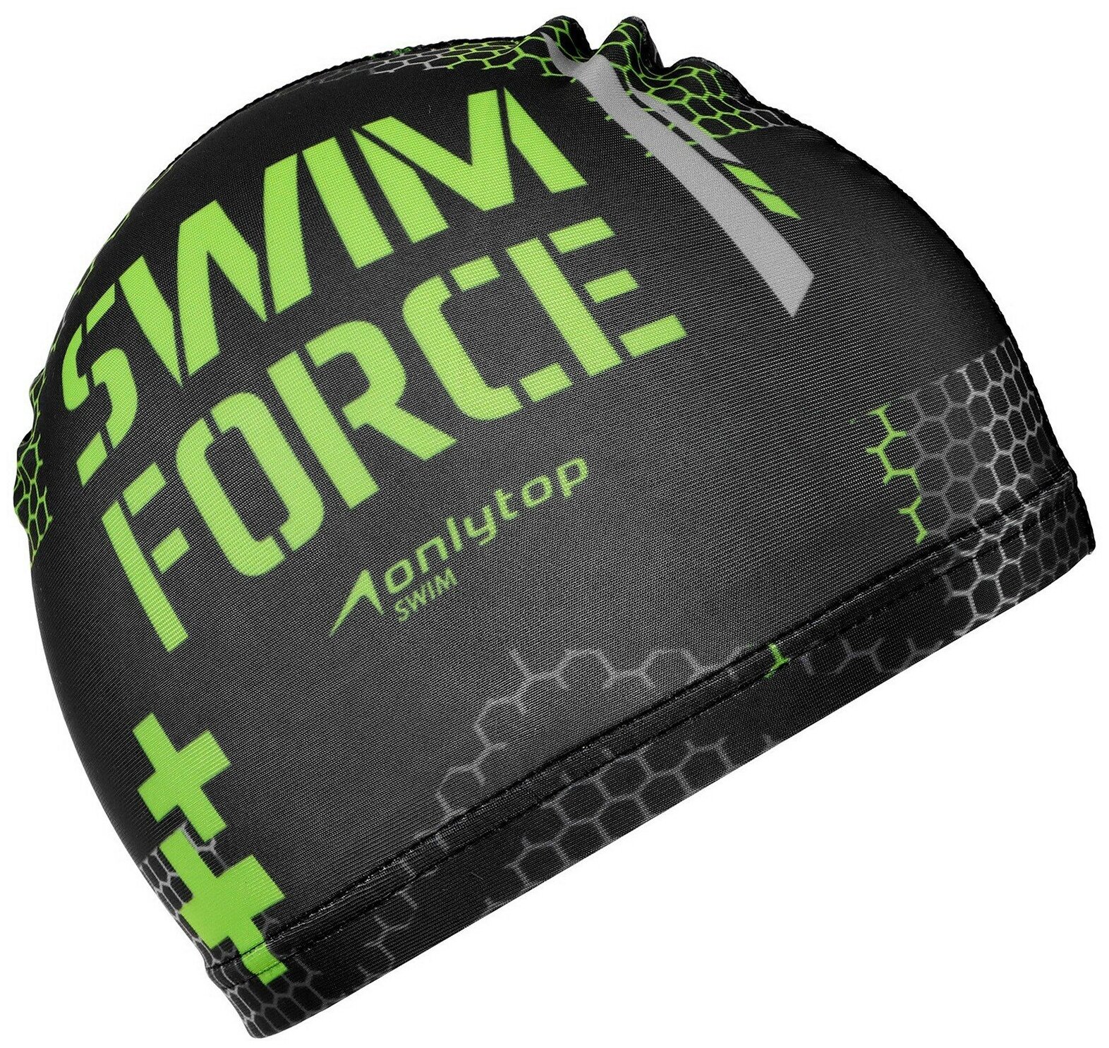 Шапочка ONLYTOP "SWIM FORCE", для плавания, детская, тканевая, обхват 46-52 см, цвет черный, зеленый