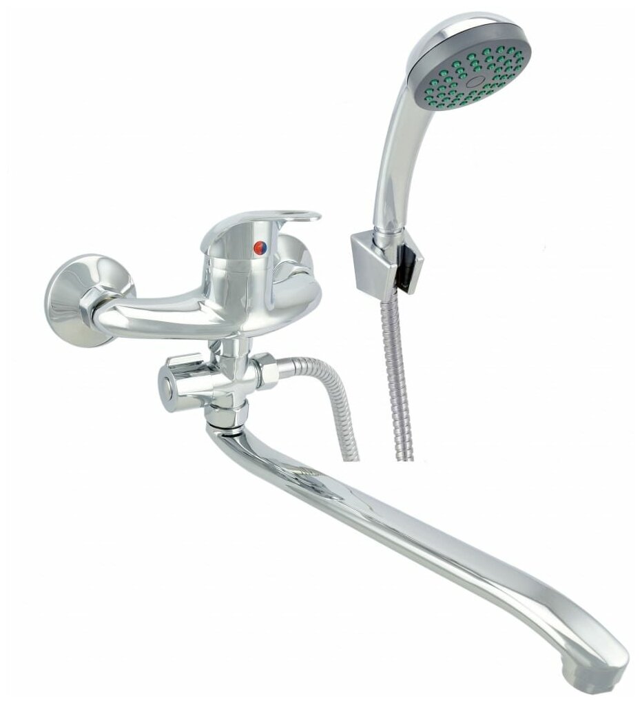 фото Juguni Смеситель ванно-душевой одноручный со шлангом и хром. лейкой, JGN0120, L-излив 0402.609