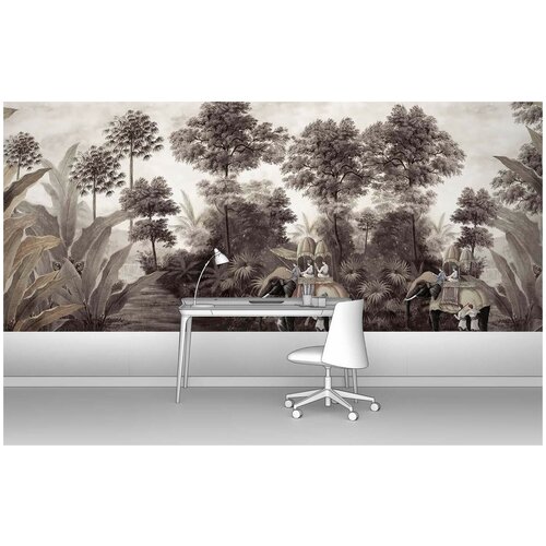 Фотообои на стену первое ателье Слоны в лесу 400х170 см ШхВ флизелиновые Premium 6121₽