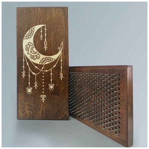 фото Доска садху с динамическими гвоздями, шаг 10мм, цвет венге модель узоры месяц - 1175 сила души и тела