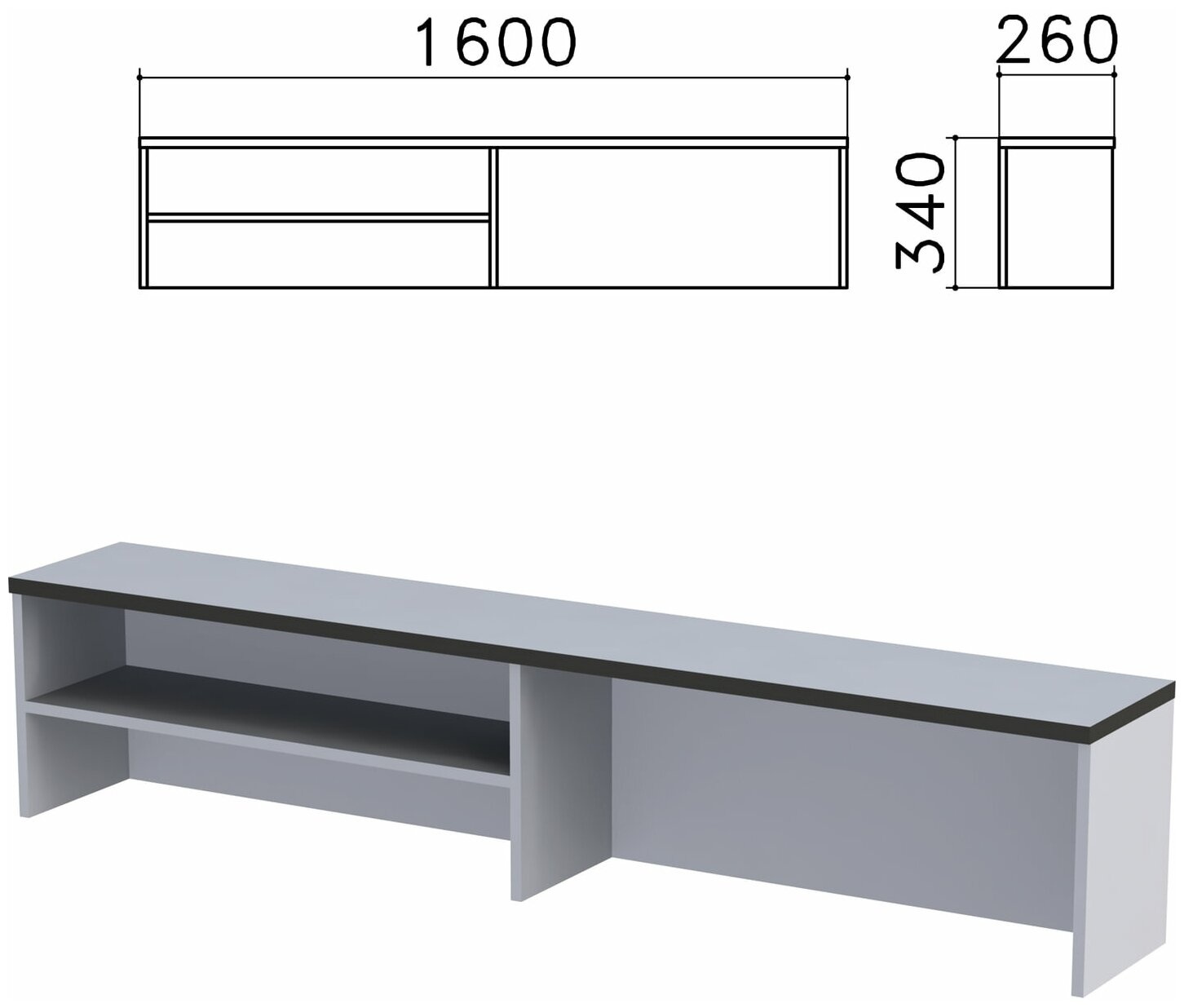 Надстройка для стола письменного "Монолит" (ш1600*г260*в340 мм), 1 полка, цвет серый, НМ39.11