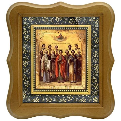 освященная икона на холсте собор 12 святых целителей 20 15 см Собор двенадцати святых целителей. Икона на холсте.