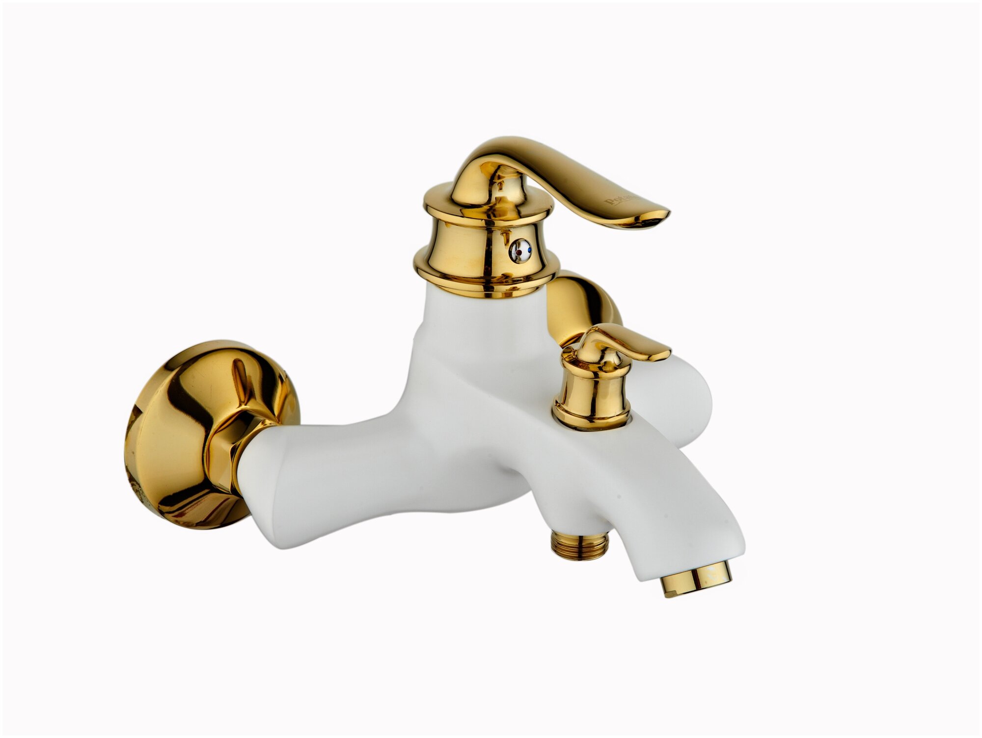 Смеситель на ванну Potato P30219-7 одноручковый с коротким не поворотным изливом, переключатель на душ поворотный, картридж 35 мм, цвет белый с золотом