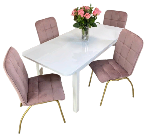 Обеденная группа стол NGVK Мега 2 Белый и 4 стула Ракушка цвет Розовый