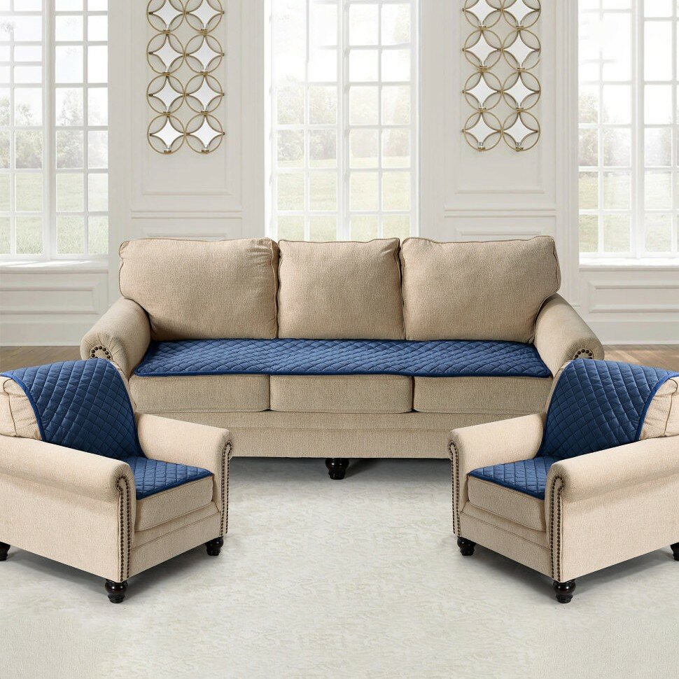 KARTEKS Комплект накидок на диван и два кресла Ромбы цвет: синий (70х210 см, 70х150 см - 2 шт)