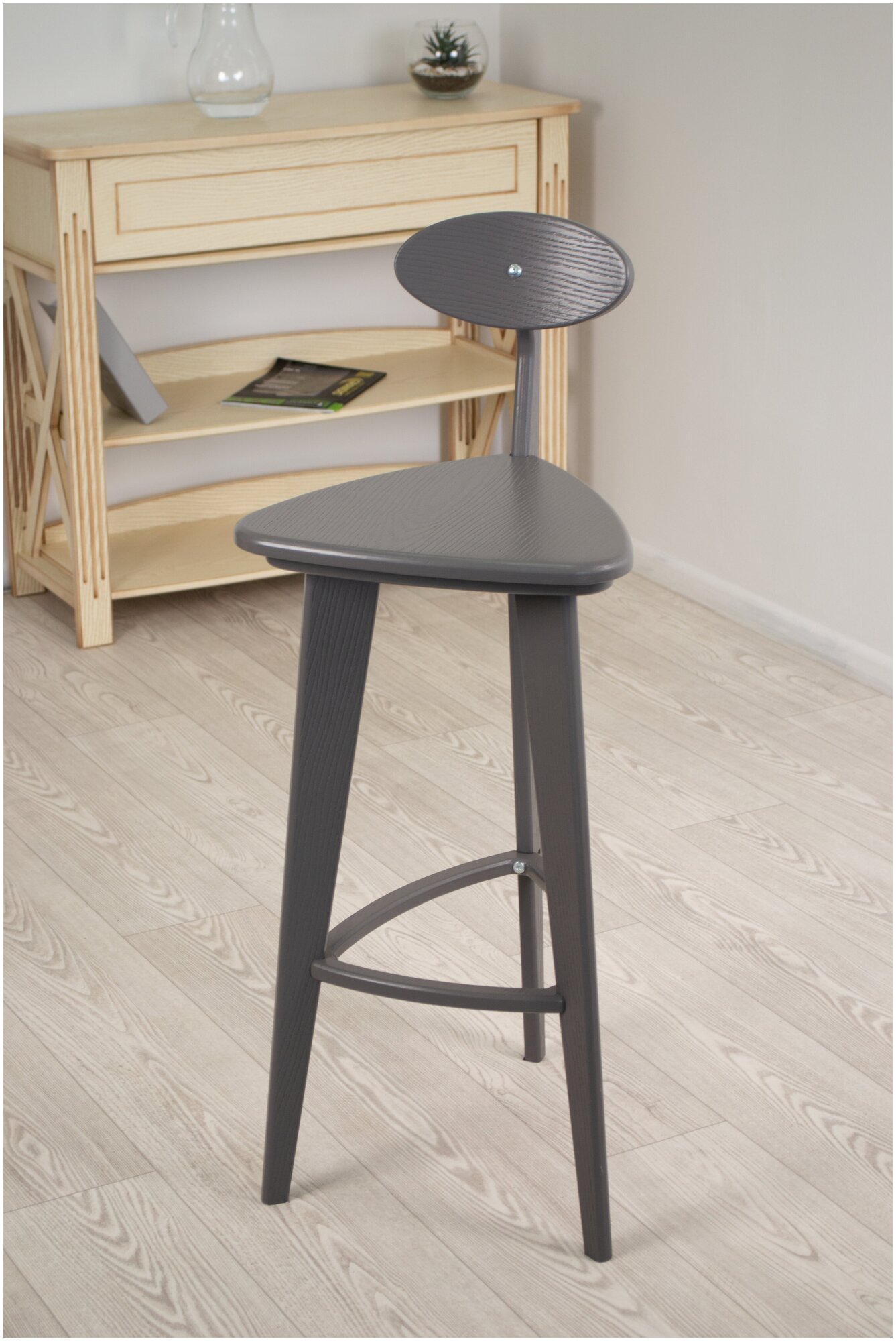 Барный деревянный стул Glider с 3 прямыми ножками для кухни и столовой, для дома и дачи, цвет серый ясень