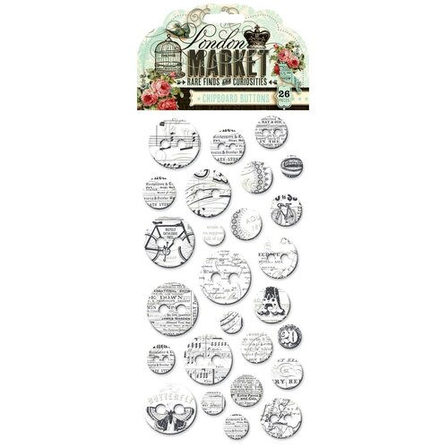 Набор Картонных Пуговиц, London Market Chipboard Buttons, 26 шт, Легко красятся! Pink Paislee