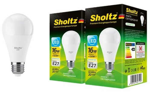 Комплект из 2 светодиодных энергосберегающих ламп Sholtz груша A60 16Вт E27 4200К 220В пластик (Шольц) LEB3071D