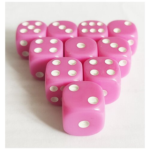 Кубики игральные 16 мм, розовые, 6 граней, 10 штук.