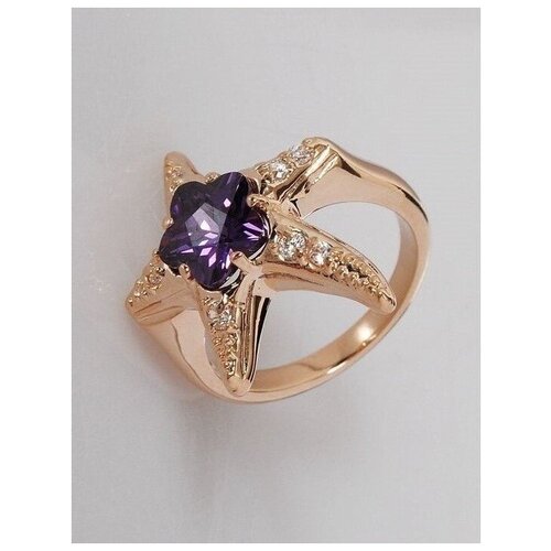 фото Кольцо lotus jewelry, бижутерный сплав, золочение, аметист, размер 16, фиолетовый
