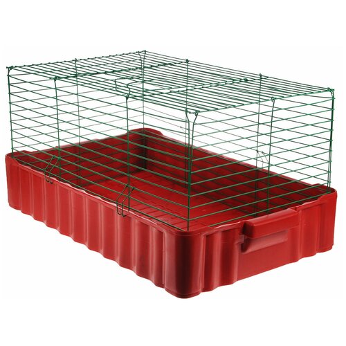 Клетка для кроликов "ЗооМарк", цвет: красный поддон, зеленая решетка, 75 х 46 х 40 см