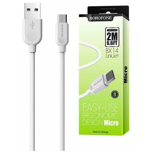 Кабель USB - микро USB Borofone BX14, LinkJet, 2.0м, цвет белый кабель usb микро usb borofone bx14 linkjet 2 4а 2 0м для iphone for ip