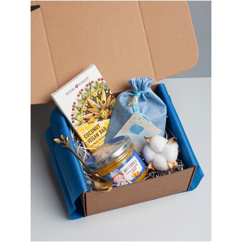 Подарочный набор Спасибо голубой/ Сладкий подарок / Приятный сюрприз учителю, тренеру, женщине, мужчине / универсальный набор / чай / мед / шоколад