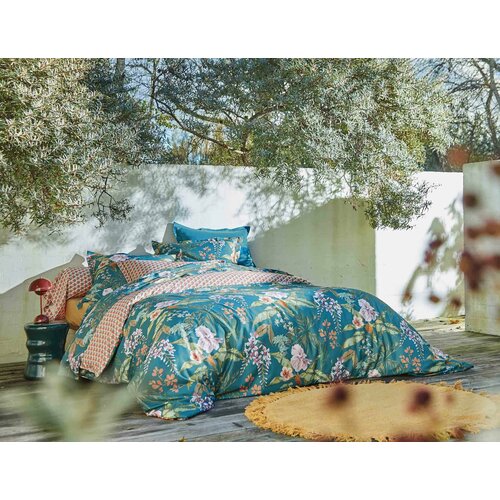 Комплект постельного белья Blanc des Vosges BORA BORA BLEU PAON пододеяльник 200/220, прост 280/320 2 нав 50/75 сатин 280TC (в подарочной коробке)