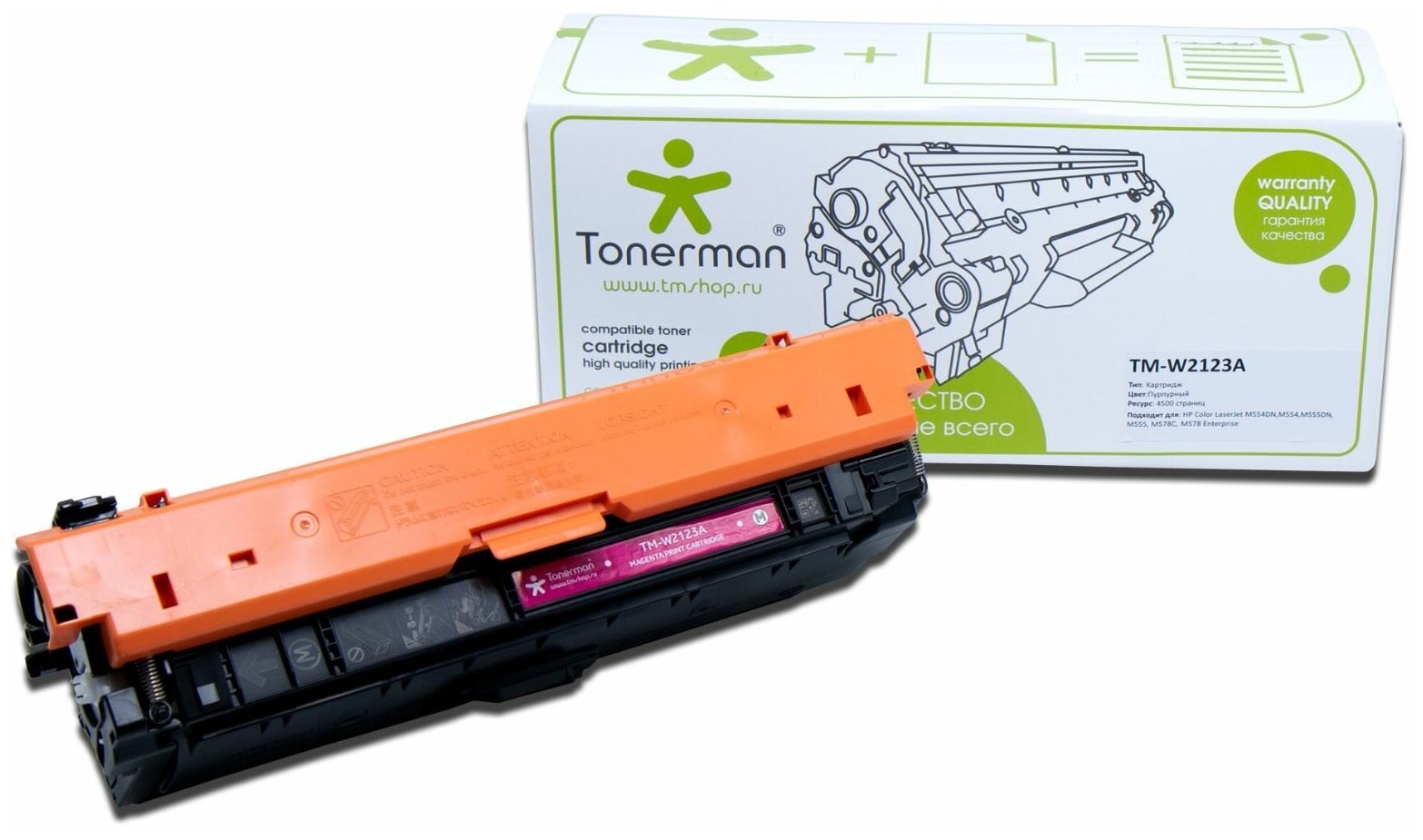 Картридж Tonerman W2123A 212A без чипа для HP Color LaserJet M554, M554DN, M555, M555DN, M555X, M578, M578C Enterprise