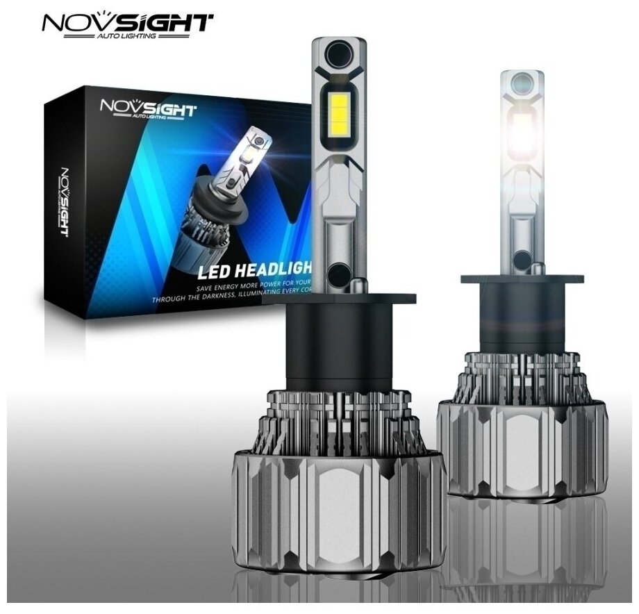 Светодиодная лампа Novsight N50 H1 цоколь P145s 70Вт 2шт 15000Лм 6500К белый свет LED автомобильная