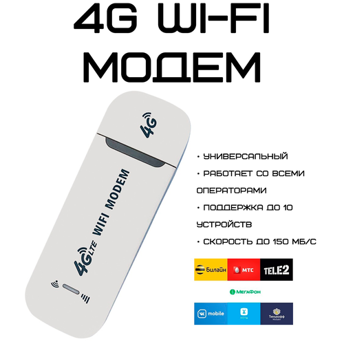 Модем 4G+ LTE для интернета + сим карта Мегафон 300 руб на счете