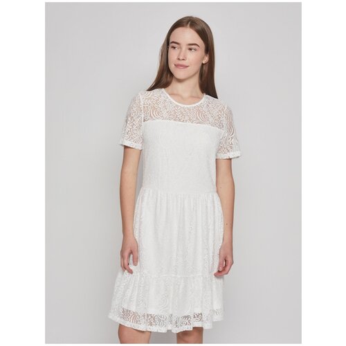фото Кружевное платье с коротким рукавом, цвет светло-желтый, размер m zolla