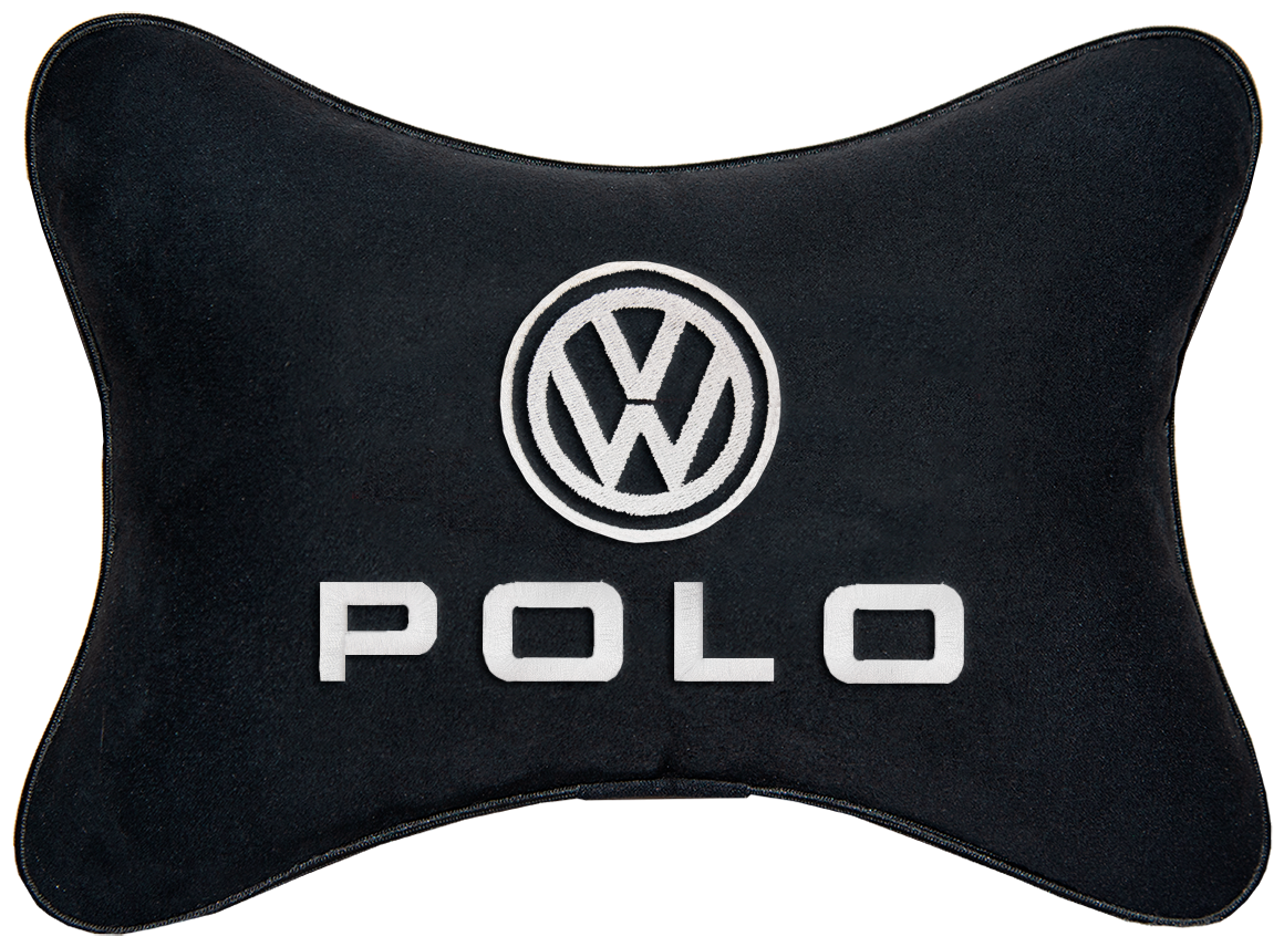 Автомобильная подушка на подголовник алькантара Black с логотипом автомобиля VOLKSWAGEN POLO