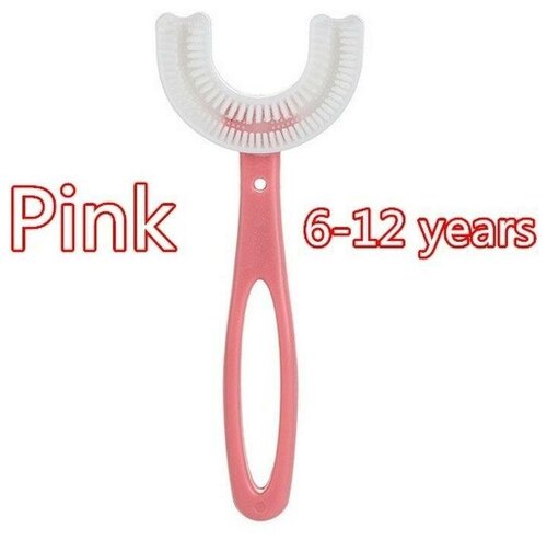 Детская зубная щётка / Силиконовая зубная щётка / 6-12 лет / Зубная щетка U-образная, розовая