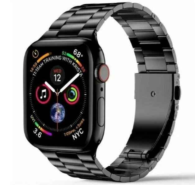 Ремешок металлический из нержавеющей стали для умных смарт часов Apple Watch 38 / 40 / 41 mm / браслет блочный для часов 1-7 SE Эппл Вотч / Черный
