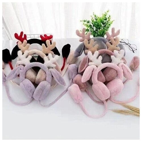 Наушники меховые с двигающимися ушками Santas Friend микс 3 цвета бежевый серый и розовый 82900₽