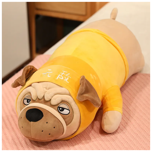 Детская мягконабивная мягкая подушка-игрушка в виде бульдога (желтый), 65 см.