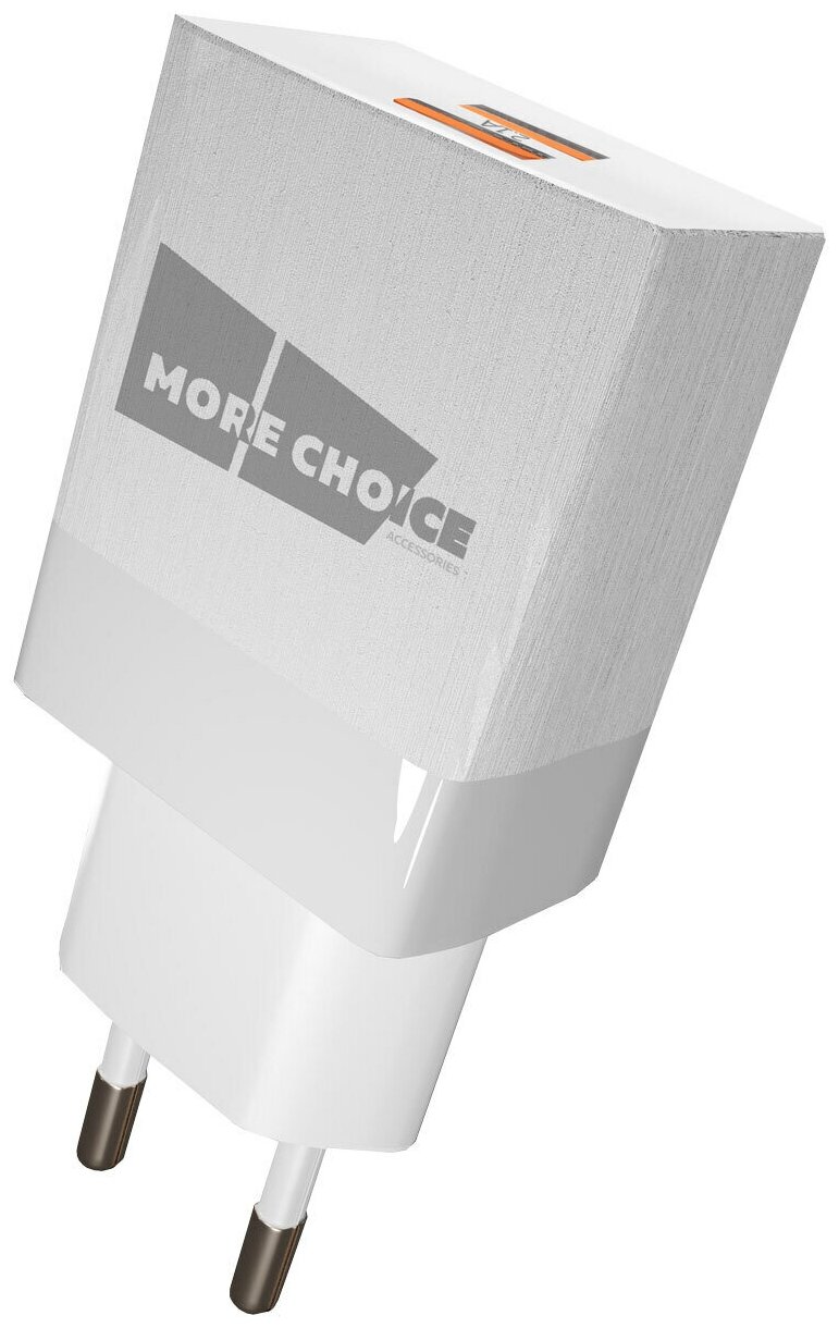 Сетевое зарядное устройство 2USB 2.1A в комплекте с дата-кабелем Type-C More choice NC24a White