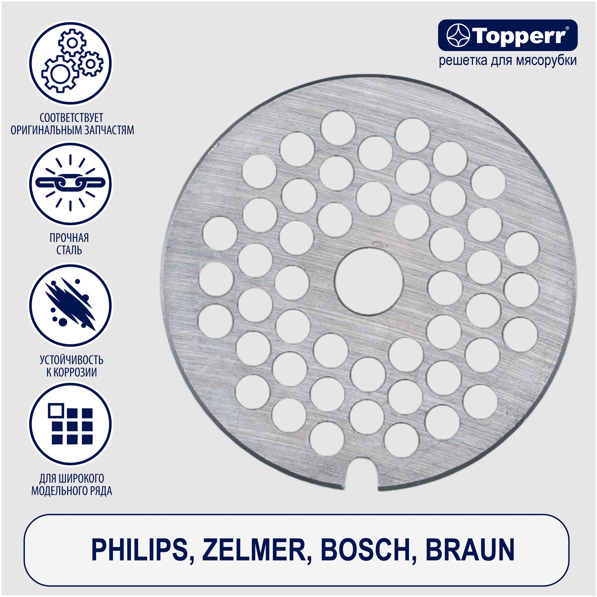 Topperr Решётка для мясорубки и кухонного комбайна Zelmer, Bosch, Braun, Philips, Redmond, Siemens, Supra, 1607