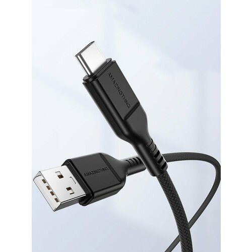 Кабель USB Type C Amazingthing Thunder Pro черный 1.1 метр 4A, быстрая зарядка для телефона с Юсб Тайп Си, шнур для зарядки, зарядный провод Type-C