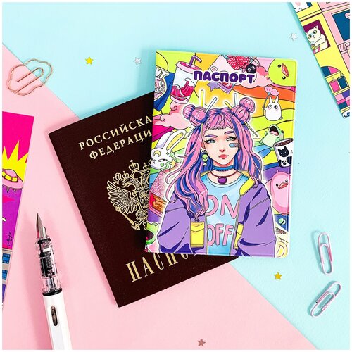 Обложка для паспорта/ Обложка на документы Девочка с Розовыми Волосами