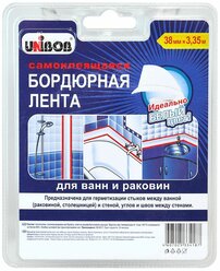 Unibob Самоклеящаяся бордюрная лента для ванн и раковин, белая, 38 мм х 3,35 м