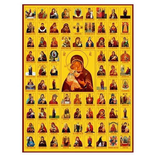 Собор икон Божией Матери. Икона на липовой доске.