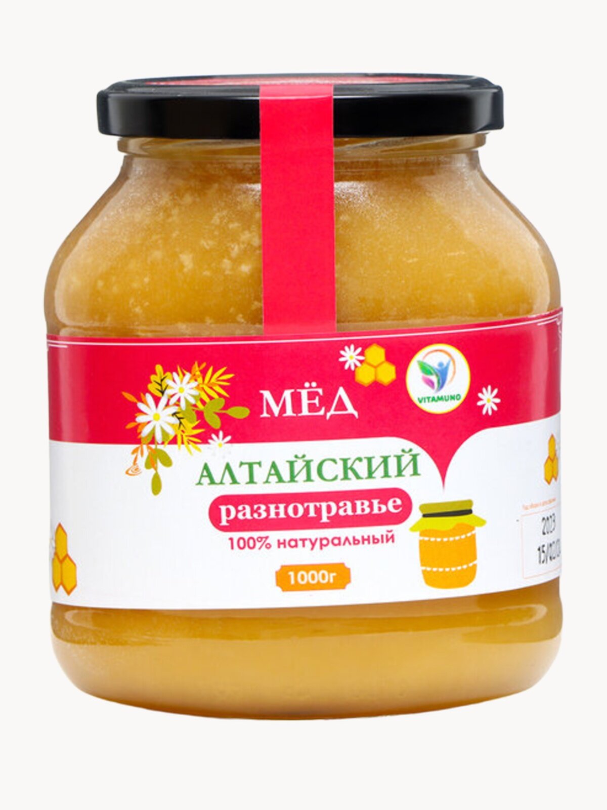 Мёд Vitamuno "Алтайский Разнотравье", 1 кг, стеклянная банка