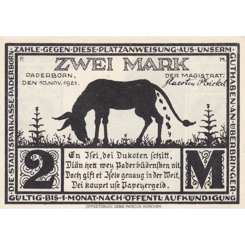 Германия (Веймарская Республика) Падерборн 2 марки 1921 г. (№1) германия веймарская республика падерборн 2 марки 1921 г вид 2 1