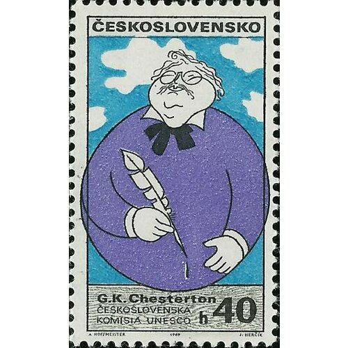 (1969-029) Марка Чехословакия Г. Честертон Деятели мировой культуры в карикатурах III Θ