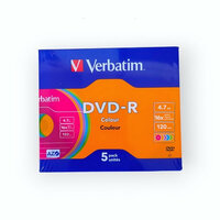 43557-5PCS Диск DVD-R Verbatim 4.7 Gb, 16x, Slim Case 5 шт. цветные