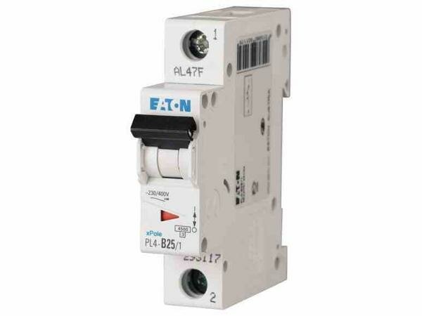 Автоматический выключатель EATON PL4-C25/1, Автоматический выключатель 25А, кривая отключения С, 1 полюс, откл. способность 4,5 кА, 1шт