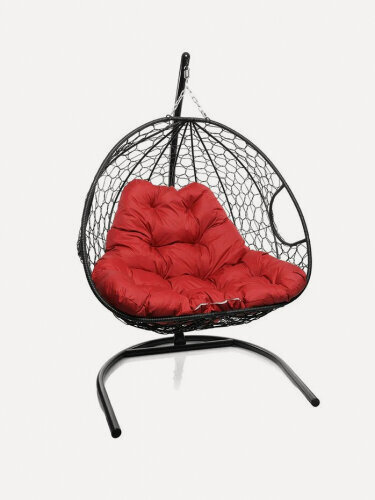 Изображение товара Подвесное кресло кокон двухместное M-group для двоих с ротангом чёрное+красная подушка