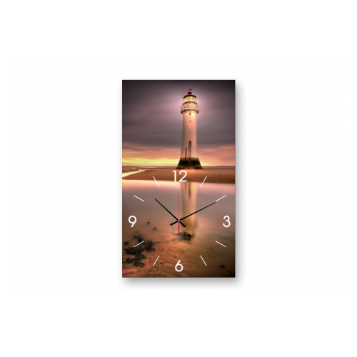 Часы настенные на стекле | Diva Kartina | Природа. Отражение маяка | 40X70 см | Немецкий механизм