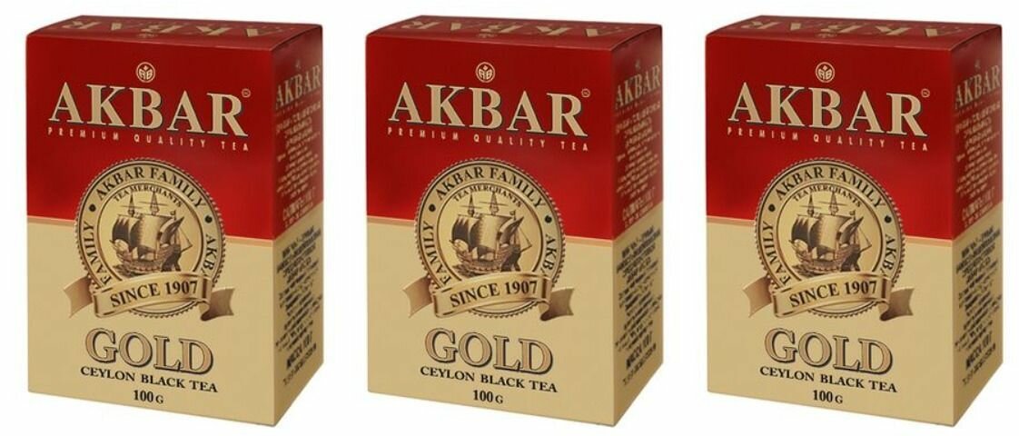 Akbar Чай черный Gold Ceylon, среднелистовой, 100 г, 3 шт