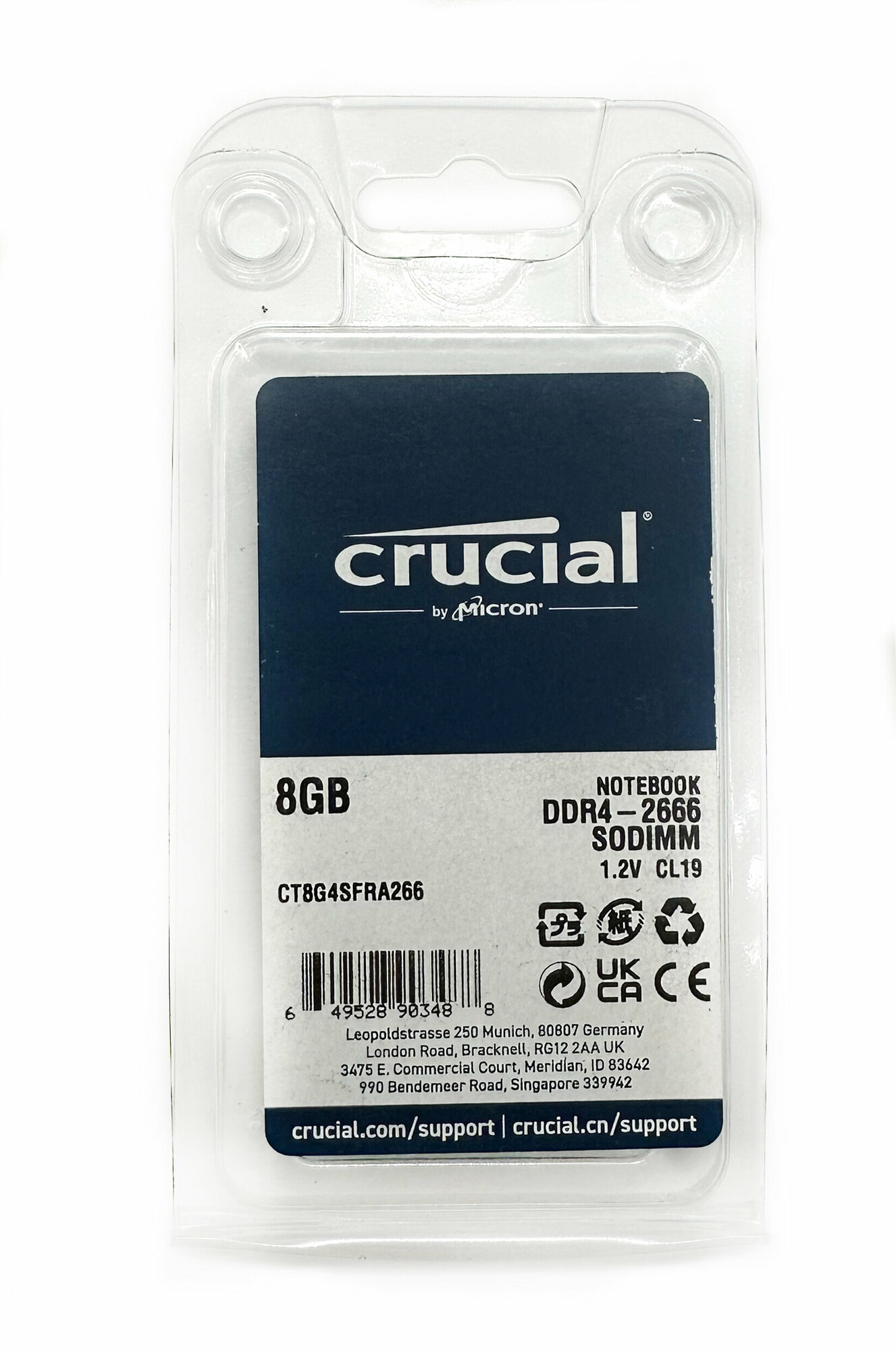 Оперативная память DDR4 8Gb 2666 Mhz Crucial CT8G4SFRA266 PC4-19200 So-Dimm для ноутбука