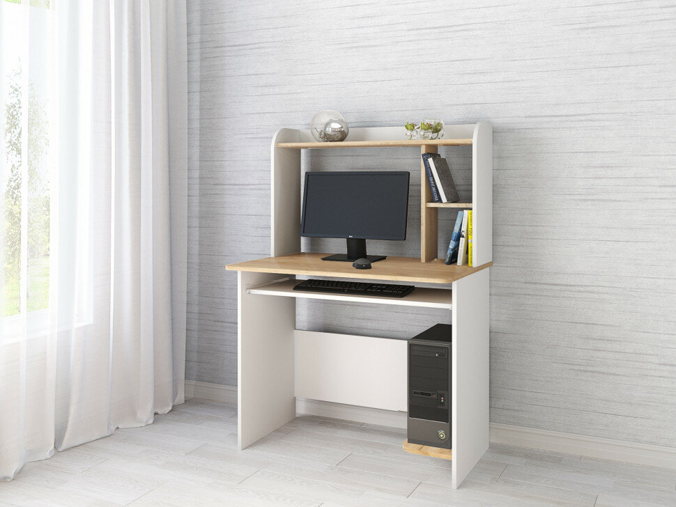 фото Компьютерный стол тэкс Грета-2 белый-дуб крафт золотой