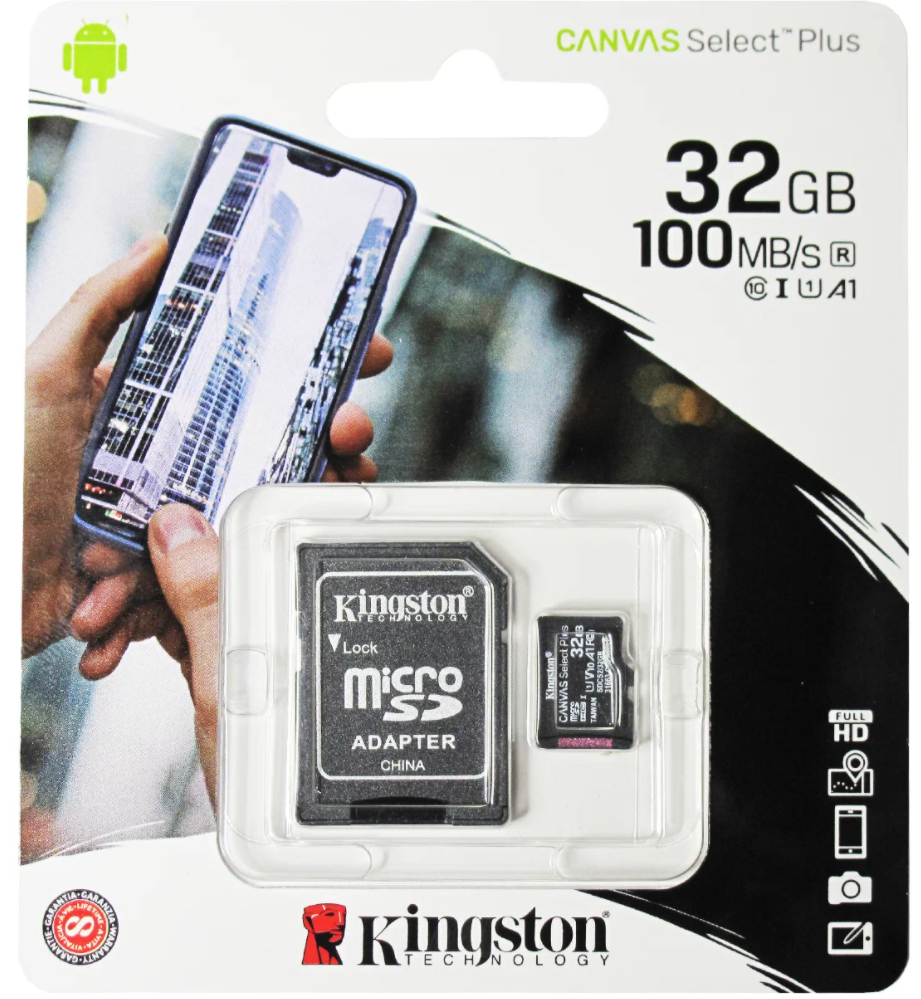 Карта Памяти micro SDHC 32Gb Kingston Canvas Select Plus + адаптер (100/10 Mb/s)