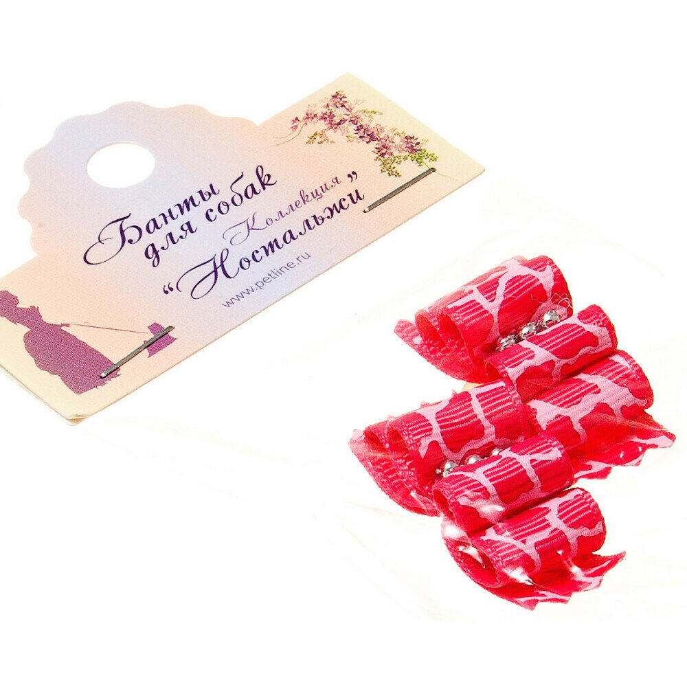 Бантик (пара) красный с розовыми полосками (камень звезда) /2-22-012/ Pet Line